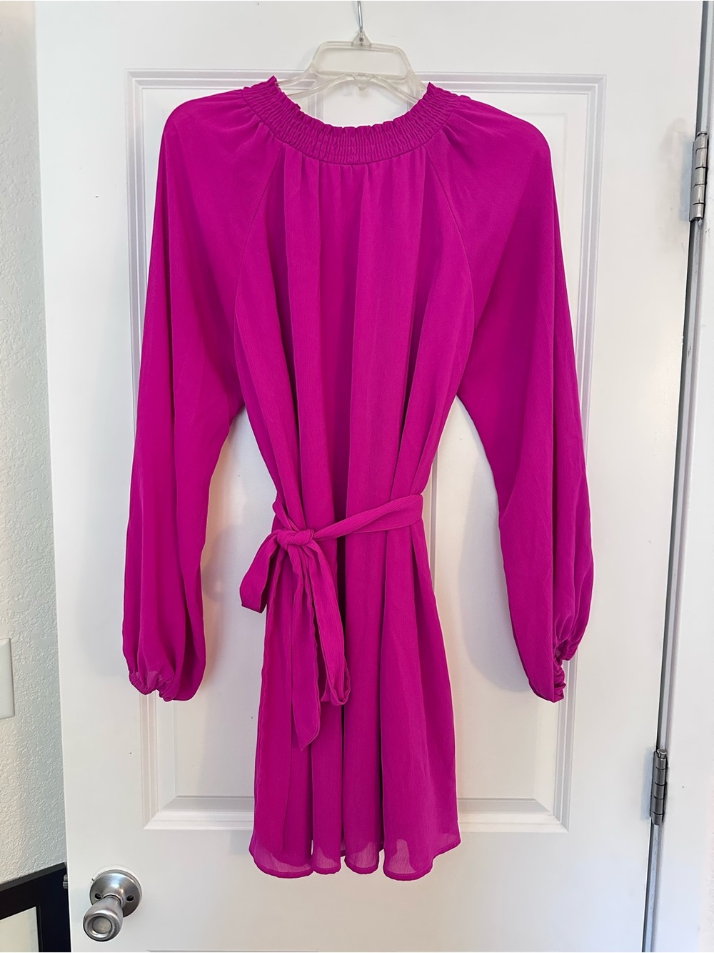 Vici Bright Fuschia Long Sleeve Belted Mini Dress